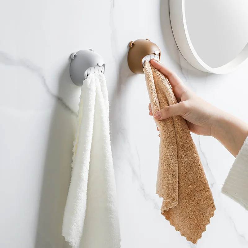 Cartoon Bear Towel Storage Rack Self Adhesive Towel Plug Holder Hook Towel Stopper Kitchen Bathroom Rag Dishcloth Clip Organizer 5