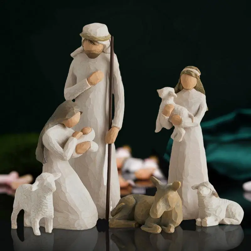 

6pcs Mini Figurine Holy Family Statue Catholic Nativity Scene Statue Holy Family Figurines Handicrafts Sculpture Gift for Home