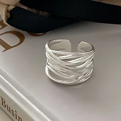 Sterling Silver Women's Wide Open Ring - Minimalist Handmade Allergy - Prevention Jewelry Gift (Silver 04)