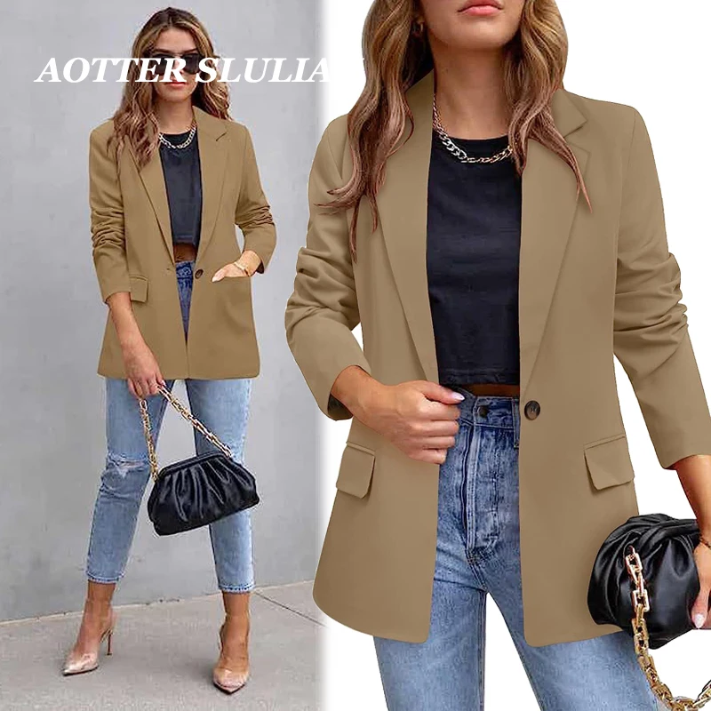 Women's Casual Blazers Autumn And Winter Ladies Commuting Slim Fitting Solid Color Jacket With Pockets Long Sleeve Outwear Coats tailored burgundy men suits for wedding best man blazers jacket slim fit groom tuxedos slim fit man suits with pants 3 pieces