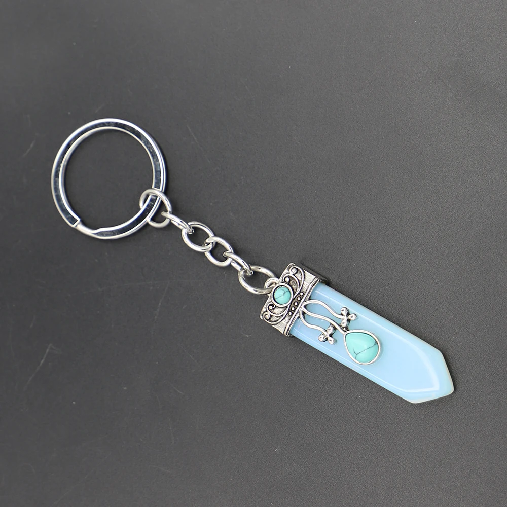 Creative Natural Arrow Keychain Quadrillic Pyramid Crystal Inset Turquoise Fashion Sword Keyring Gift Accessories Wholesale 5Pcs