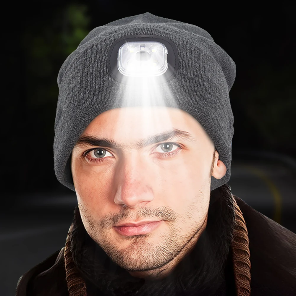Bluetooth Beanie Hat with LED Headlamp and Wireless Headphones