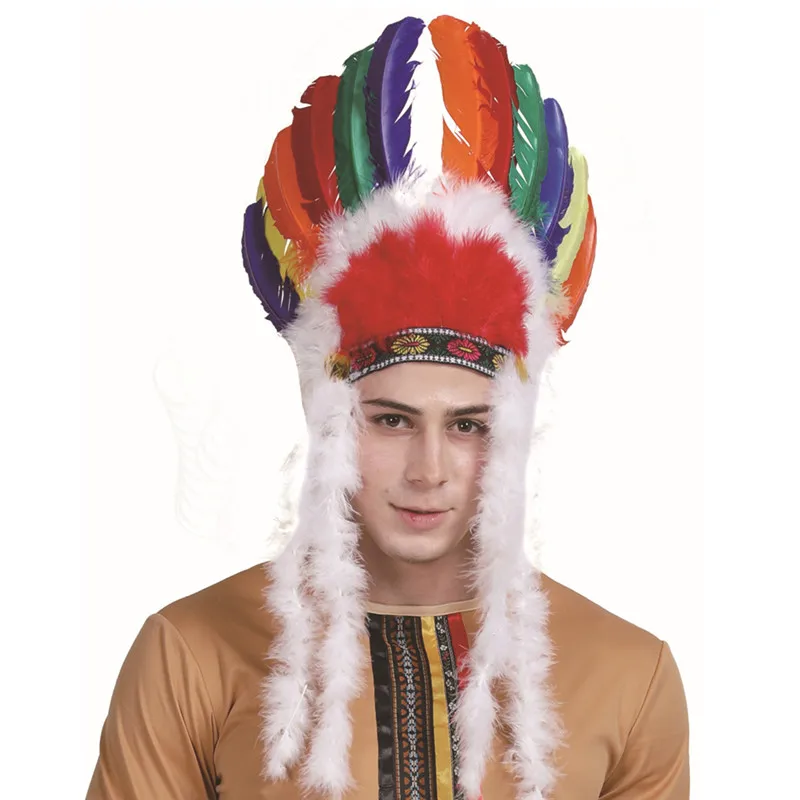 Men Indians Chief Cosplay Adult Halloween Primitive Hunter Warrior Costumes Carnival Purim Parade Role Playing Show Party Dress