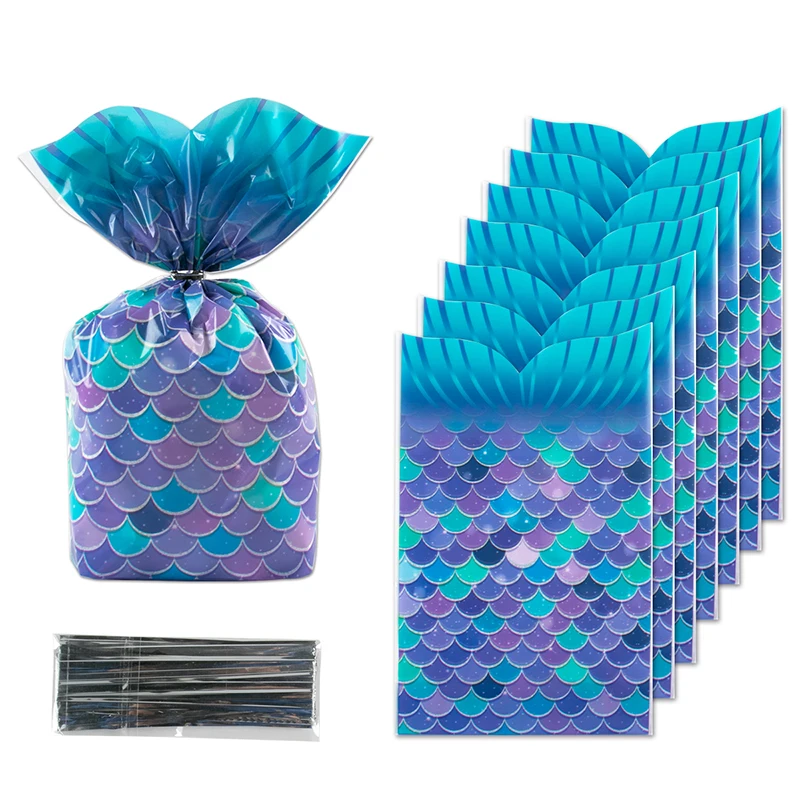 

1set Mermaid Tail Gift Bags Candy Cookies Packaging Bags for Sea Themed Girl Baby Shower Birthday Party Decoration DIY Supplies
