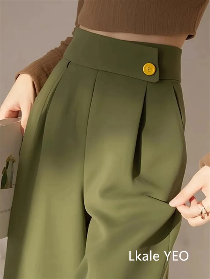 Ladies Wide-leg Suit Pants 2025 Spring Summer High Waist Casual Femme Trousers Design Sense Professional Women's Straight Pants