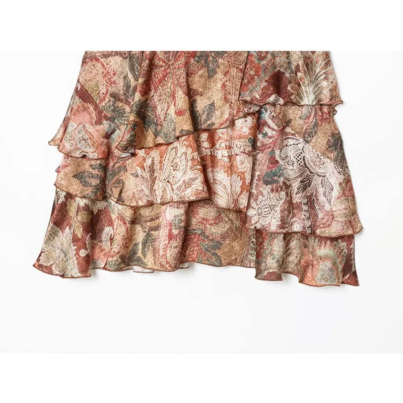 Women Fashion Printed Layering Ruffles Short Dress 2025 Summer New Street Sleeveless Mini Dress Elegant Holiday Party Dresses