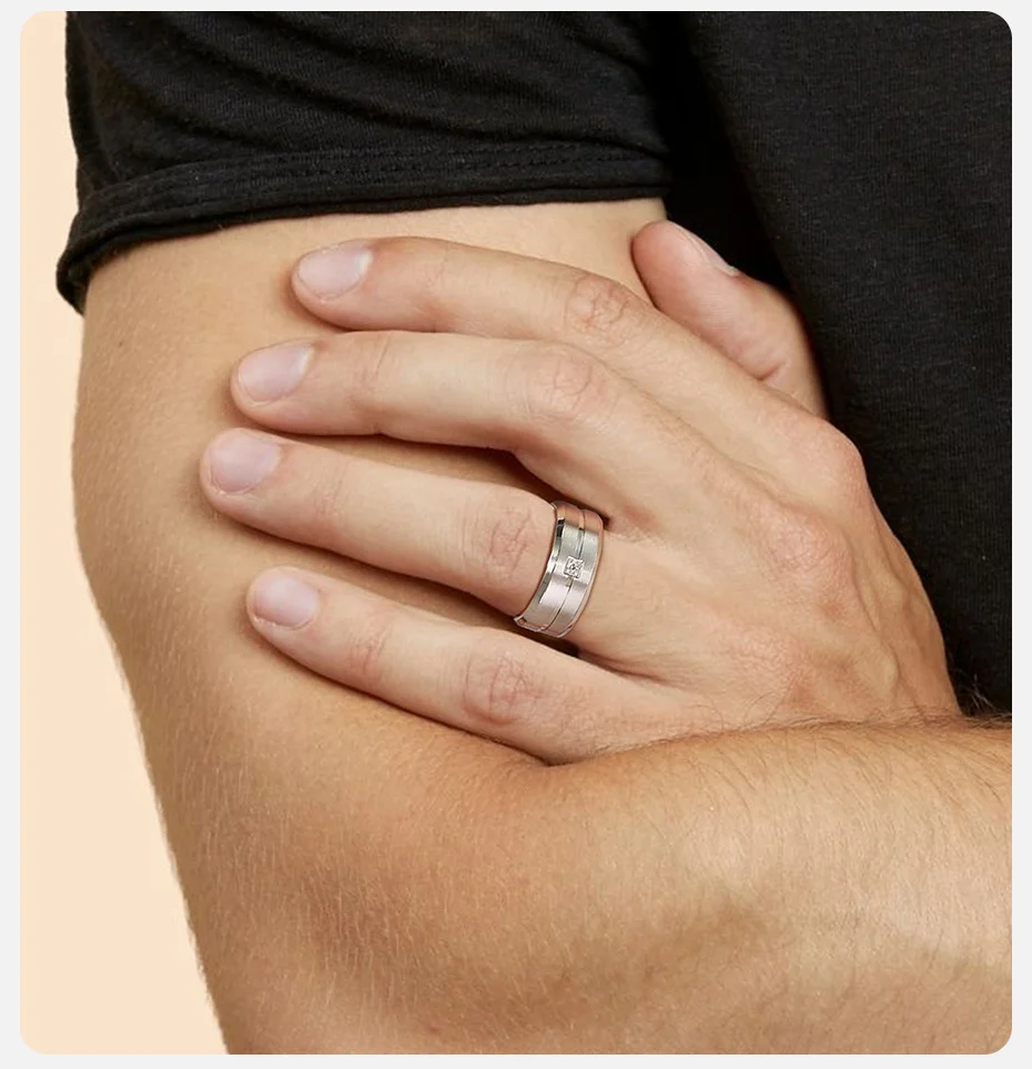 Vnox 8mm Männer Wedding Band, AAA CZ Stein Solitaire Ring, matte Edelstahl Rillen Linie Ring, Einfache Casual Bräutigam Ring – Detail 3