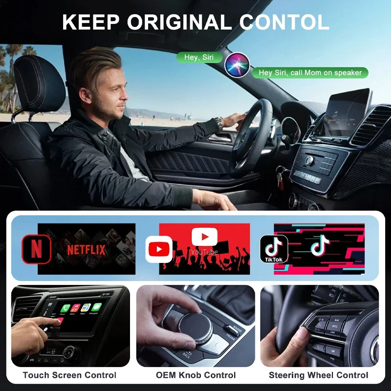 Wireless Video Carplay Adapter with Netflix/YouTube/ TikTok for OEM Wireless CarPlay Cars for iphone 6-16 600 Car Models