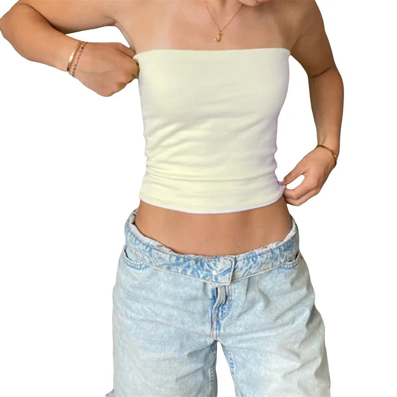 Top tubo Y2K, ropa estética para mujer, estilo grunge, a rayas/color sólido, hombros descubiertos, sin tirantes, sin mangas, ropa de calle de los años 2000