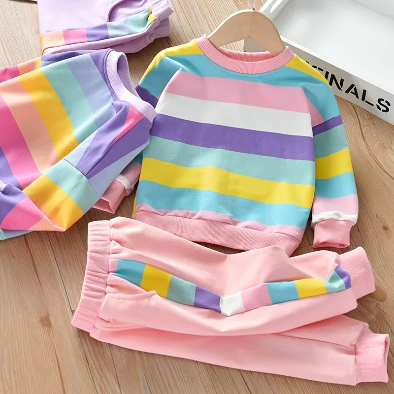 Girls Clothing Sets Kids Sweatshirt+pant 2pcs Suit Spring Autumn Tracksuit Children's Rainbow Sportswear Clothing Casual