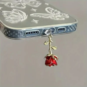Accessori antipolvere a forma di rosa rossa per cellulari, ciondoli decorativi per telefono, adatti per iPhone, adatti per Samsung.