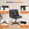 JHK PU Leather Cross Legged Office Chair Armless Desk Chair with Dual-Purpose Base Adjustable Swivel Fabric Task Vanity Home 3