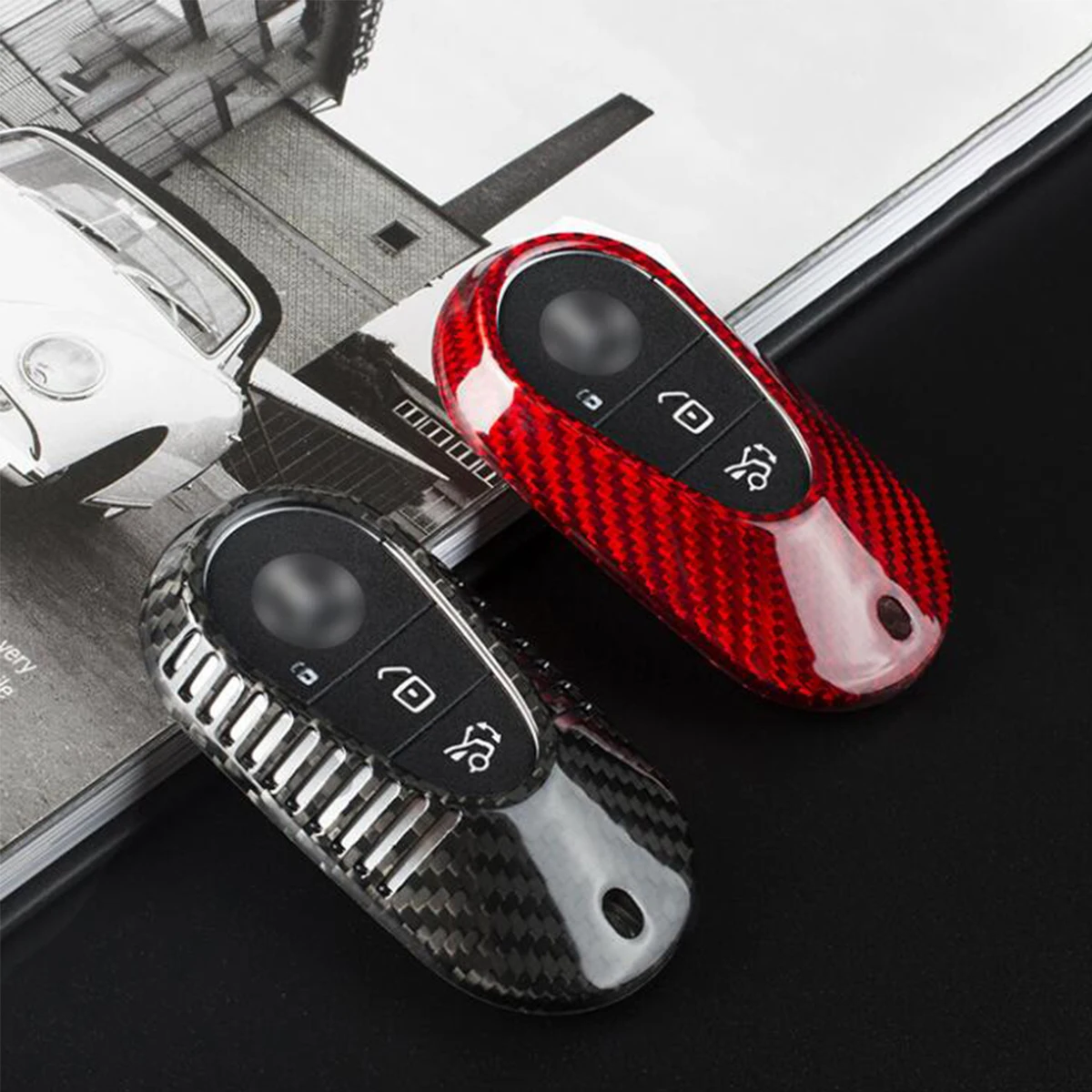 

1 Set Real Carbon Fiber Car Key Case Cover Shell For Mercedes-Benz S-Class S350 S450L S400 2021 Key Protective shell