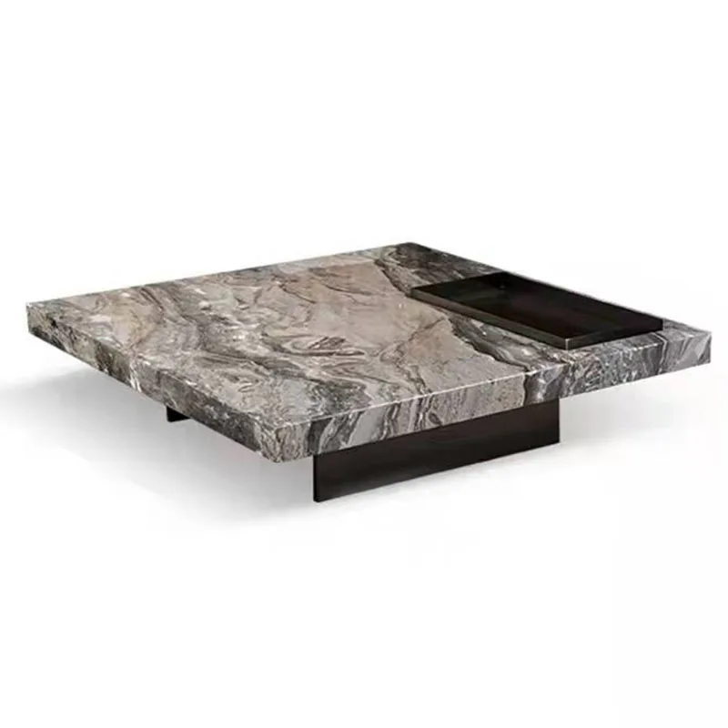 

Square coffee table stainless steel Italian style minimalist modern light luxury natural Venice brown marble designer table