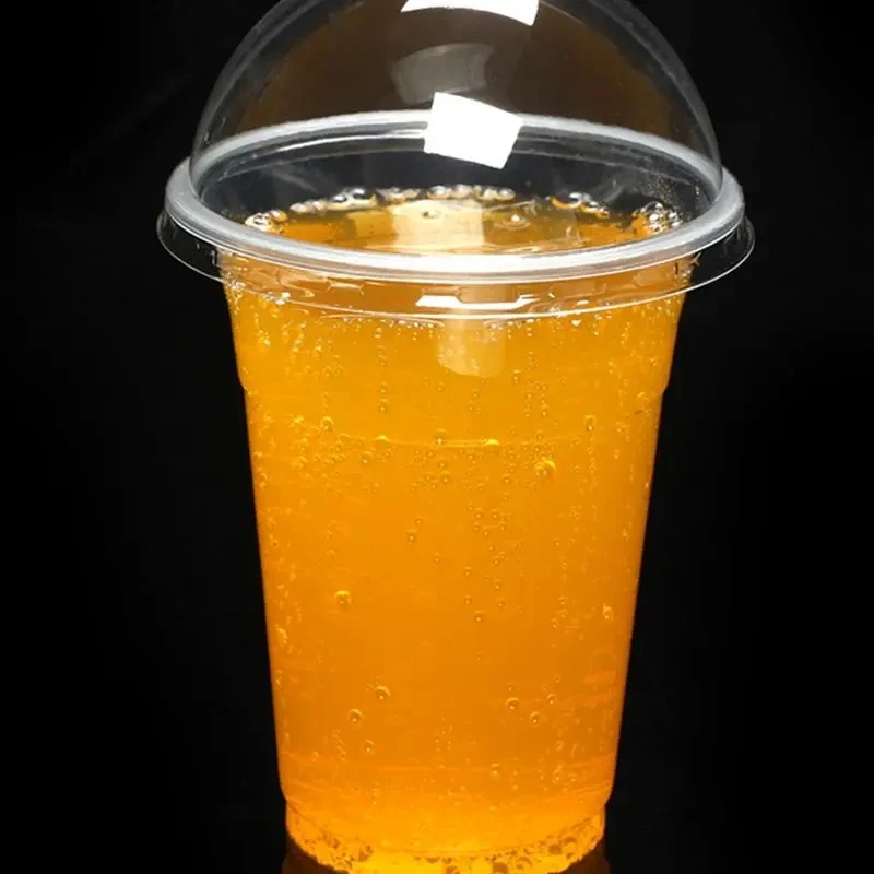 일회용 투명 플라스틱 컵, 구멍 돔 뚜껑, 차 과일 주스, 일회용 컵 식기, 360ml, 380ml, 500ml, 50 개
