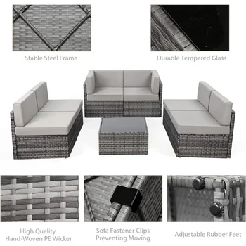 7-piece patio furniture set modular wicker outdoor sectional sofa PE rattan outdoor set with pillowtop cushions and coffee table 4