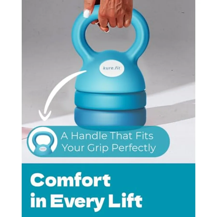 Blue Kettlebell 5-12lb & Taupe Weights Set 1lb Bundle | Home Gym