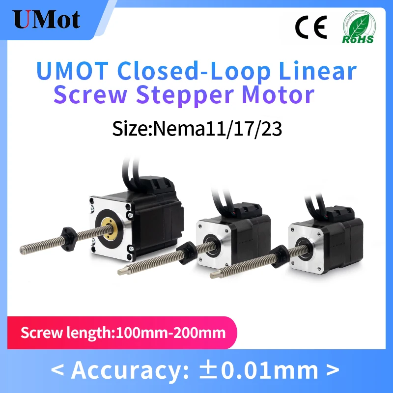 UMOT Nema11/17/23 인코더가 있는 폐쇄 루프 스테퍼 모터 CNC 조각기용 하이브리드 선형 리드 스크류 모터 RS485+펄스 드라이버 키트