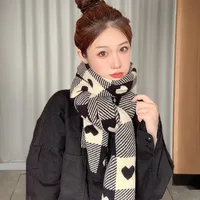 Heart-shaped Scarf Women's Autumn and Winter Solid Color Knitted Warm Wool Student Sweet and Cute Couple Love Plaid