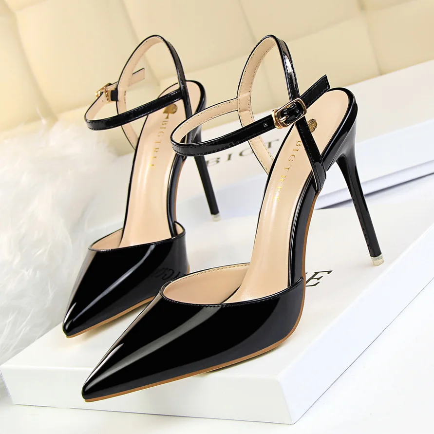 

BIGTREE Shoes Fashion Sandals Women 2023 Patent Leather High Heels Women Sandals Summer Heeled Sandals Pointed Toe Women Pumps