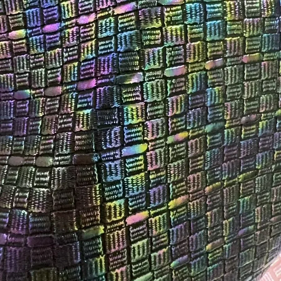 Eco-Friendly Laser Rainbow Pearl Woven Pattern 0.8mm Grass Mat Pattern PU Leather Shoe Material Jewelry Leather Goods Home Direc