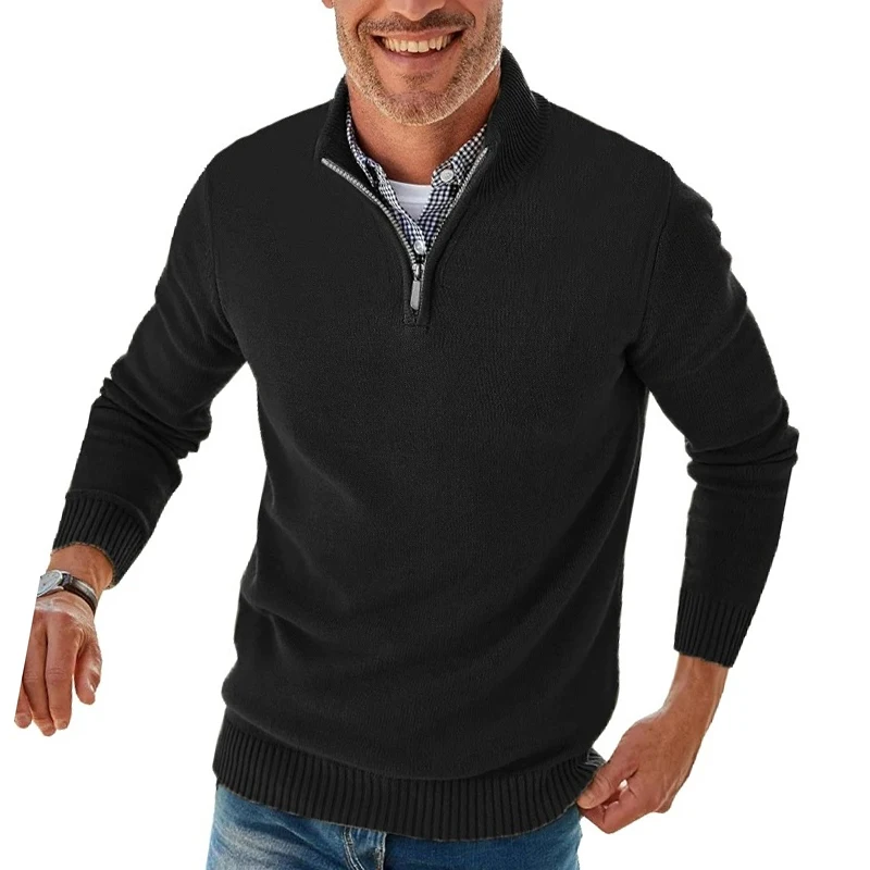 Men Long Sleeve Zipper Pullover Sweater Fit Mock Neck Casual Knitted Polo Sweater Warm Turtleneck Pullover Sweater Work Jumper
