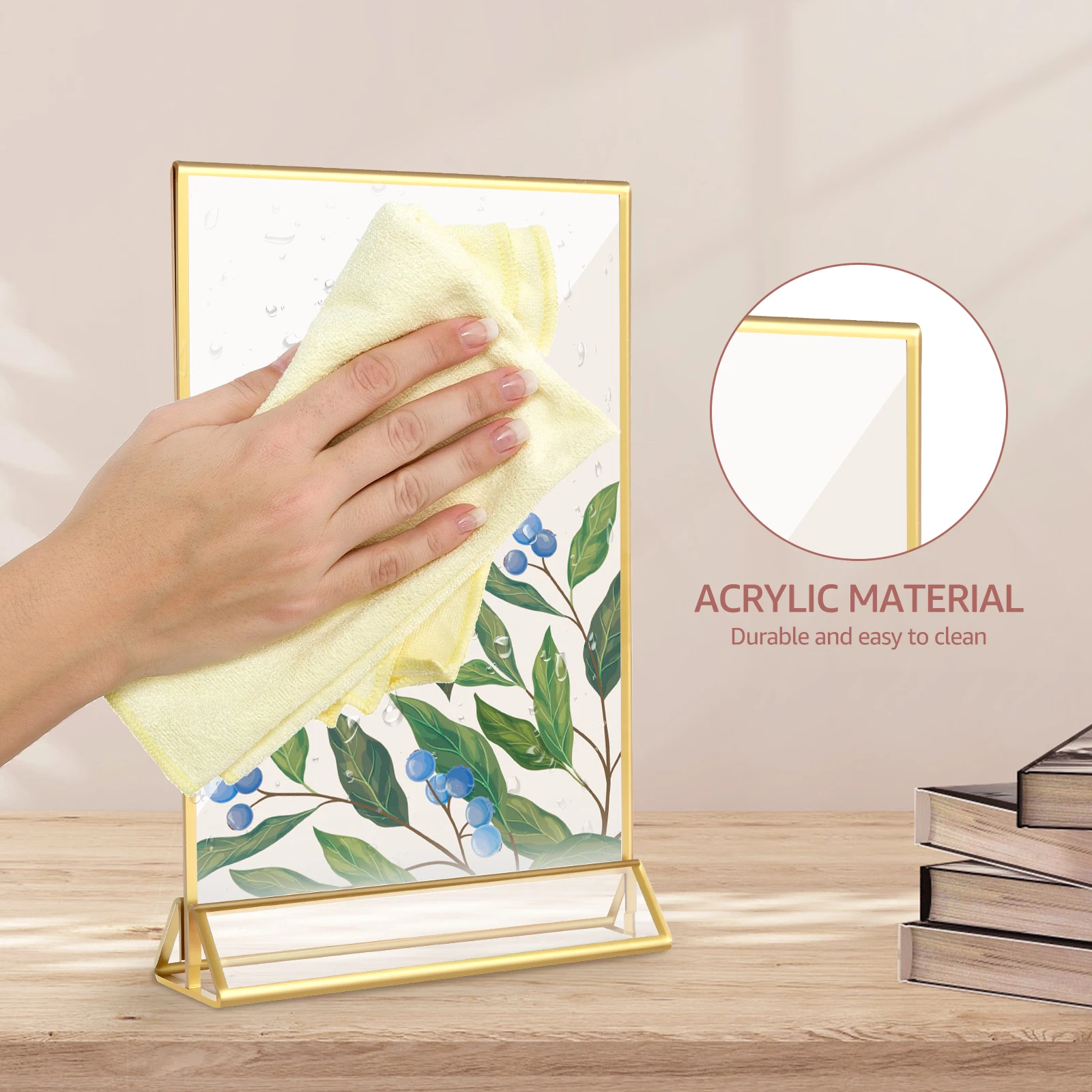 6Pcs Acrylic Sign Holder Clear Double-Side Sign Display Stand Gold Border Table Flyer Holder 4 x 6inch/5x7inch Multipurpose Menu place card holders acrylic sign holders