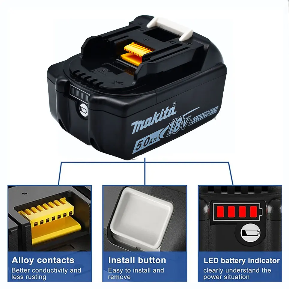 100 % Original-Makita-18-V-5,0-Ah-Akku für Elektrowerkzeuge, 18 V austauschbarer LED-Lithium-Ionen-Akku, LXT BL1860B BL1860BL1850 BL1830 – Detail 2