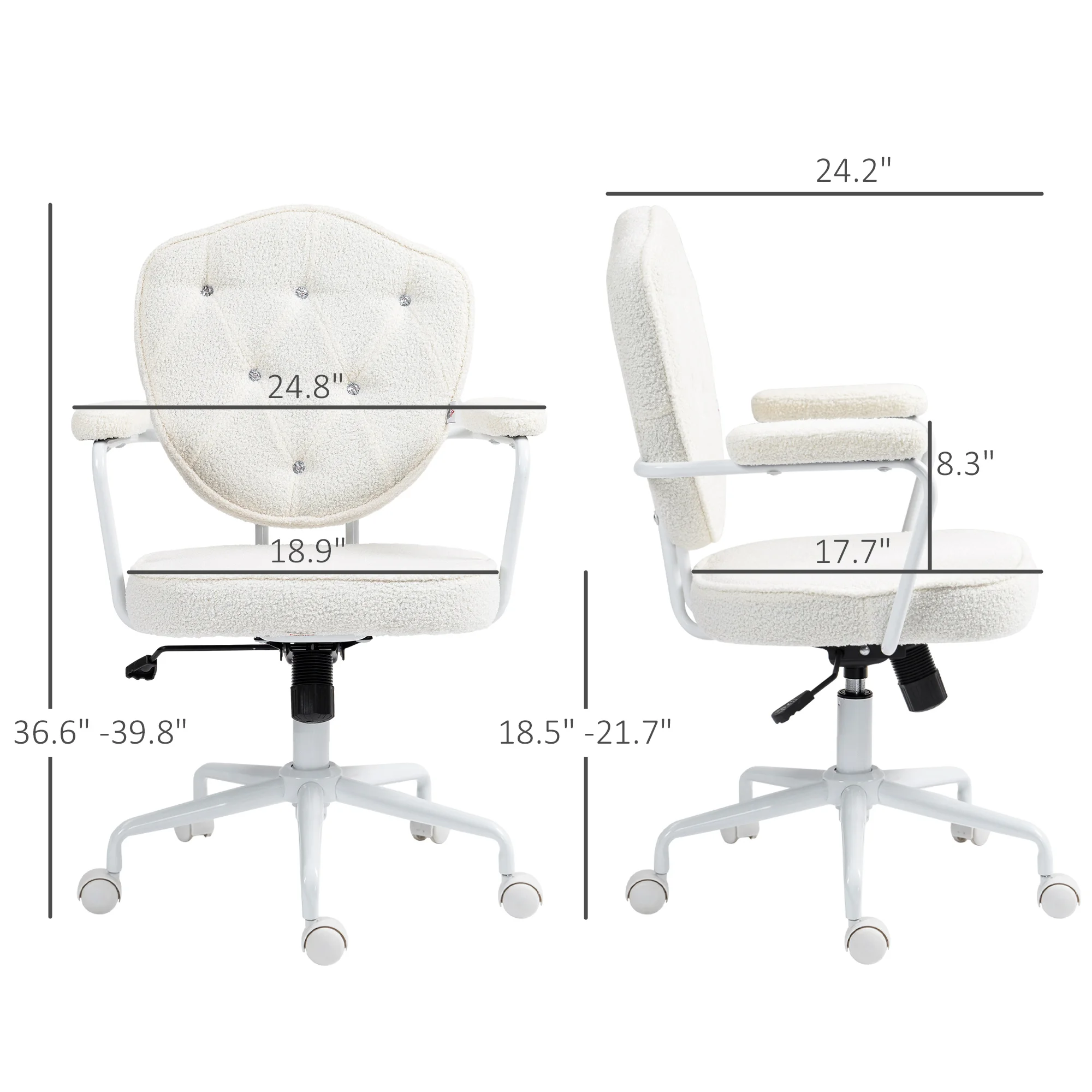 Homcom Cute Office Chair, Teddy Bear Fleece Vanity Chair, Cream White 3