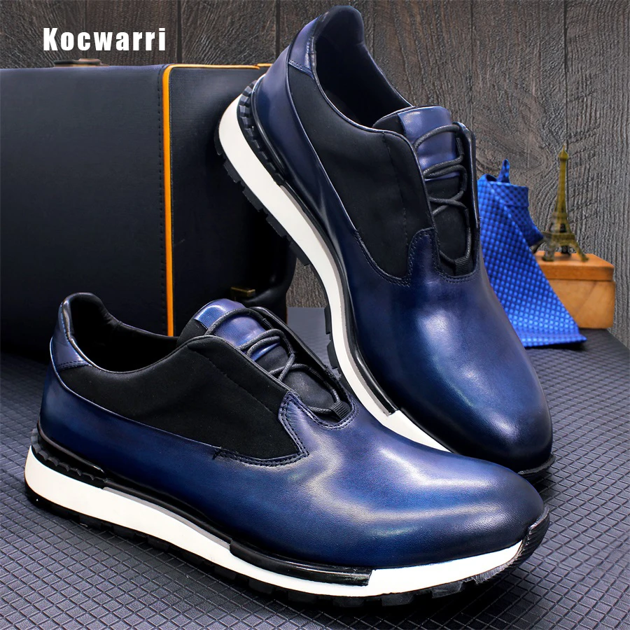 Genuine Handmade Men's Leather Shoes Comfortable Smooth Casual Sneakers Men's Office Dating Street Walking Men's Shoes
