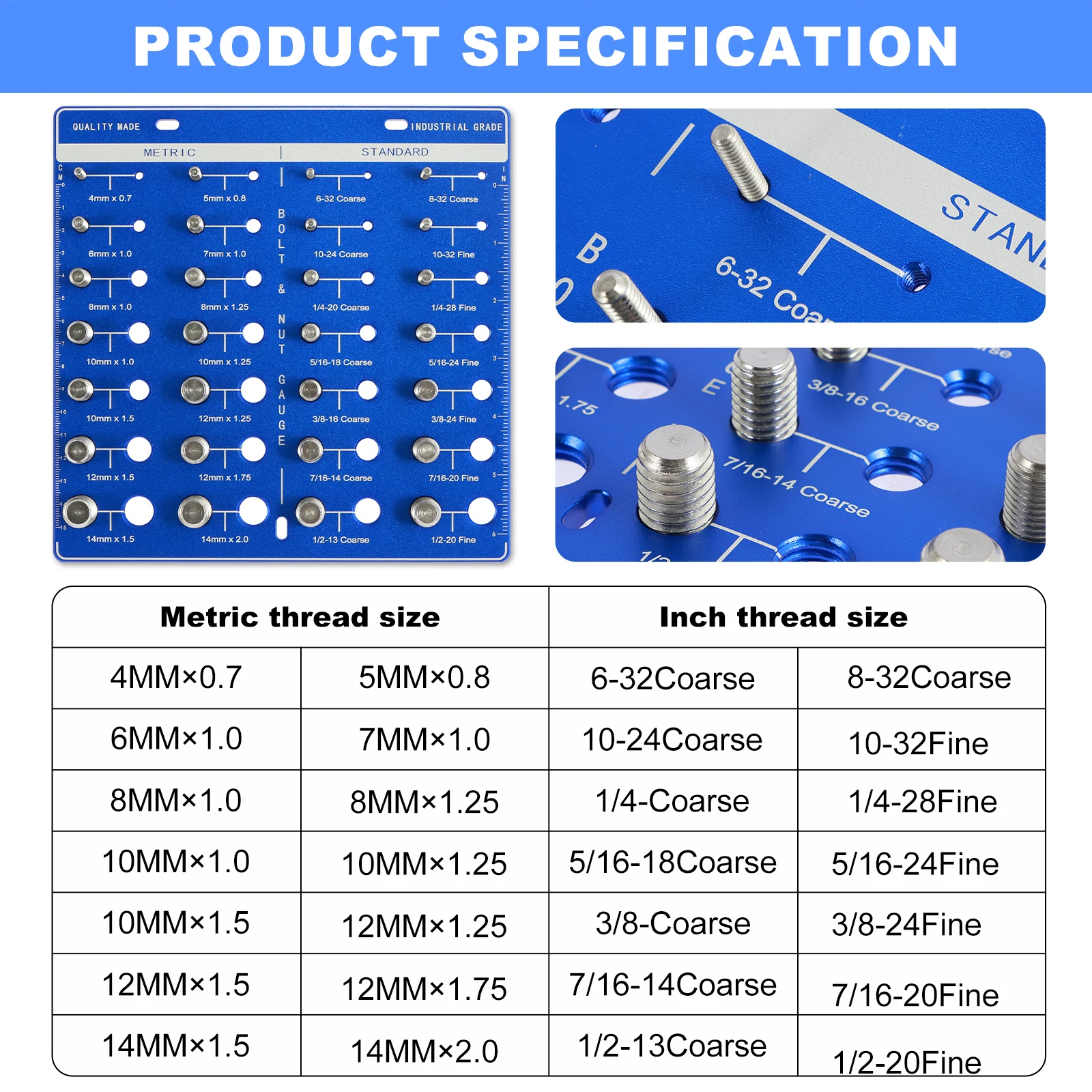 Nut and Bolt Thread Checker Set Aluminum Alloy 28 Thread Identifier Gauge Inch and Metric Size Screw Nuts Bolts Measuring Tool
