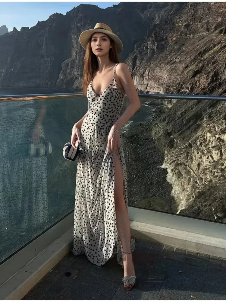 Vestido ajustado de lunares con tirantes para mujer, Vestidos