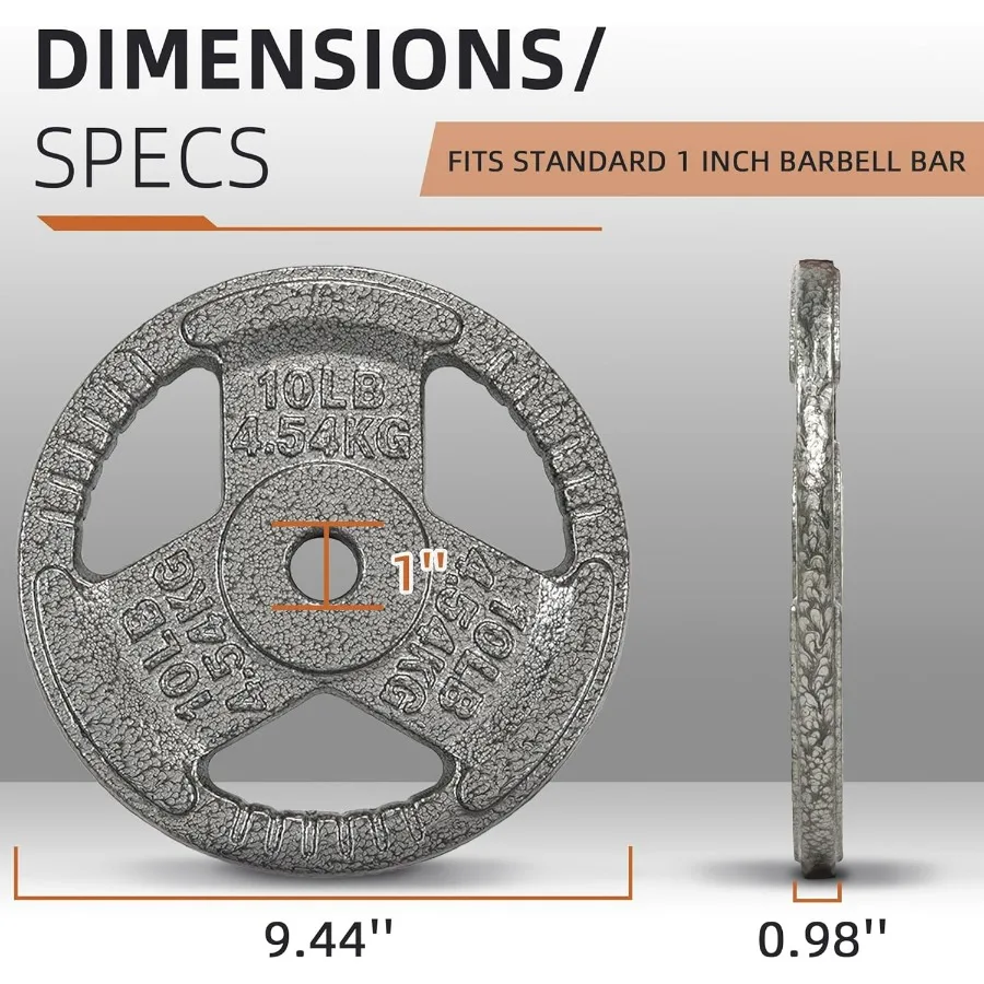 Cast Iron 1-Inch Standard Weight Plate for Strength Training & Weightlifting,10LB (Set of 4)