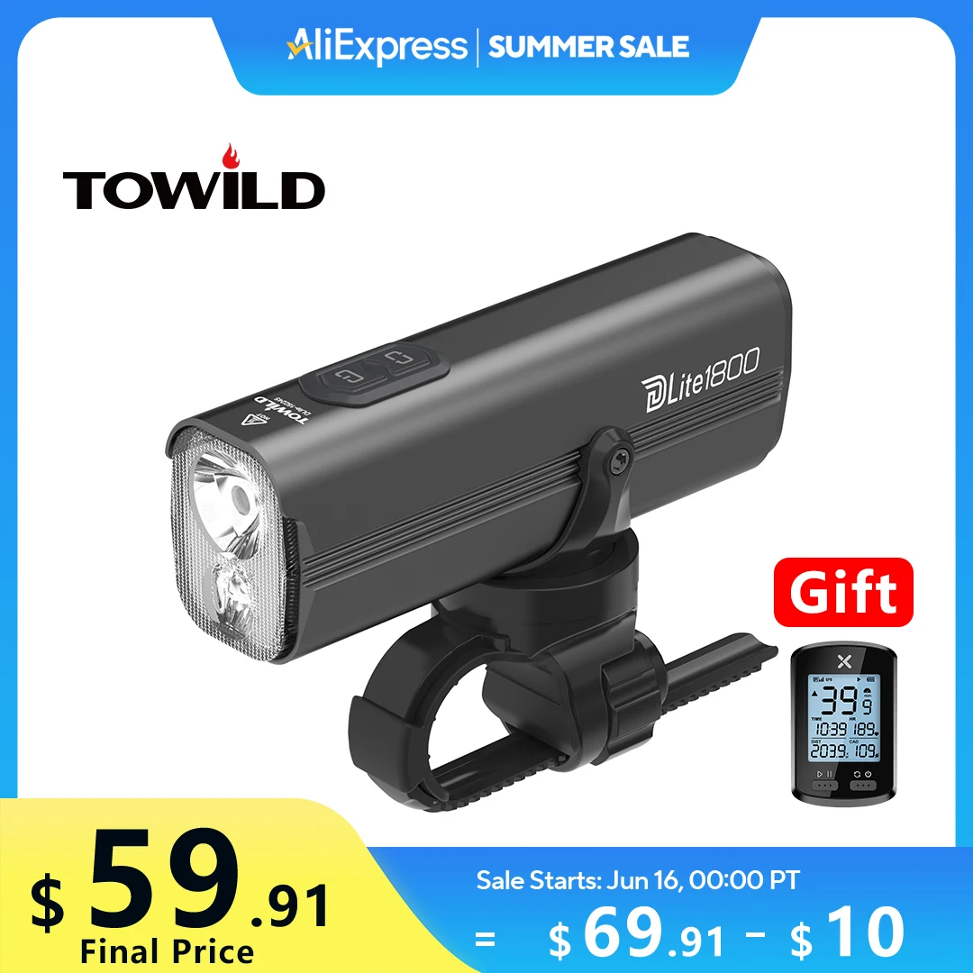TOWILD DLite1800 Bike Lights, 1800LM Dual Light Source