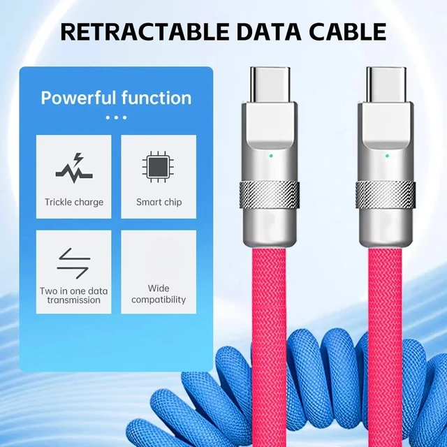 1.8M PD 60W Fast Charging Spring USB C to Type C Cable For 15 Pro Max Samsung Xiaomi Huawei Phone Charger Type-C Cables 4