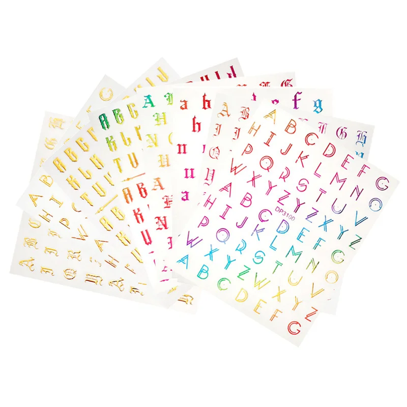 

1Pcs 3D Gold Letters Nail Art Stickers Colorful Number/Words/Character Nail Decals DIY Self-Adhesive Nail Stickers Decorations