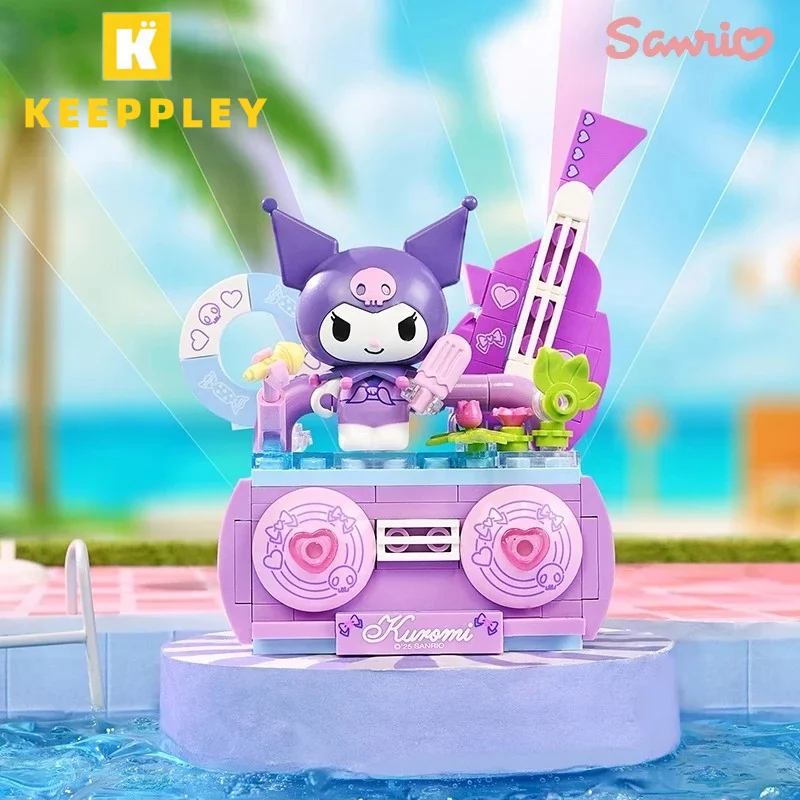 Keeppley Sanrio 빌딩 블록 여름 파티 헬로 키티 접합 장난감 Kuromi My Melody Pochacco 모델 장식품 선물