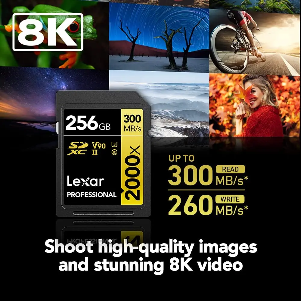 Lexar  SD ī, 3D 4K  ī޶ ÷ ޸ ī, 2000X V90 U3 C10 1667X V60 SDXC 1066X V30 UHS-II, 800X V10