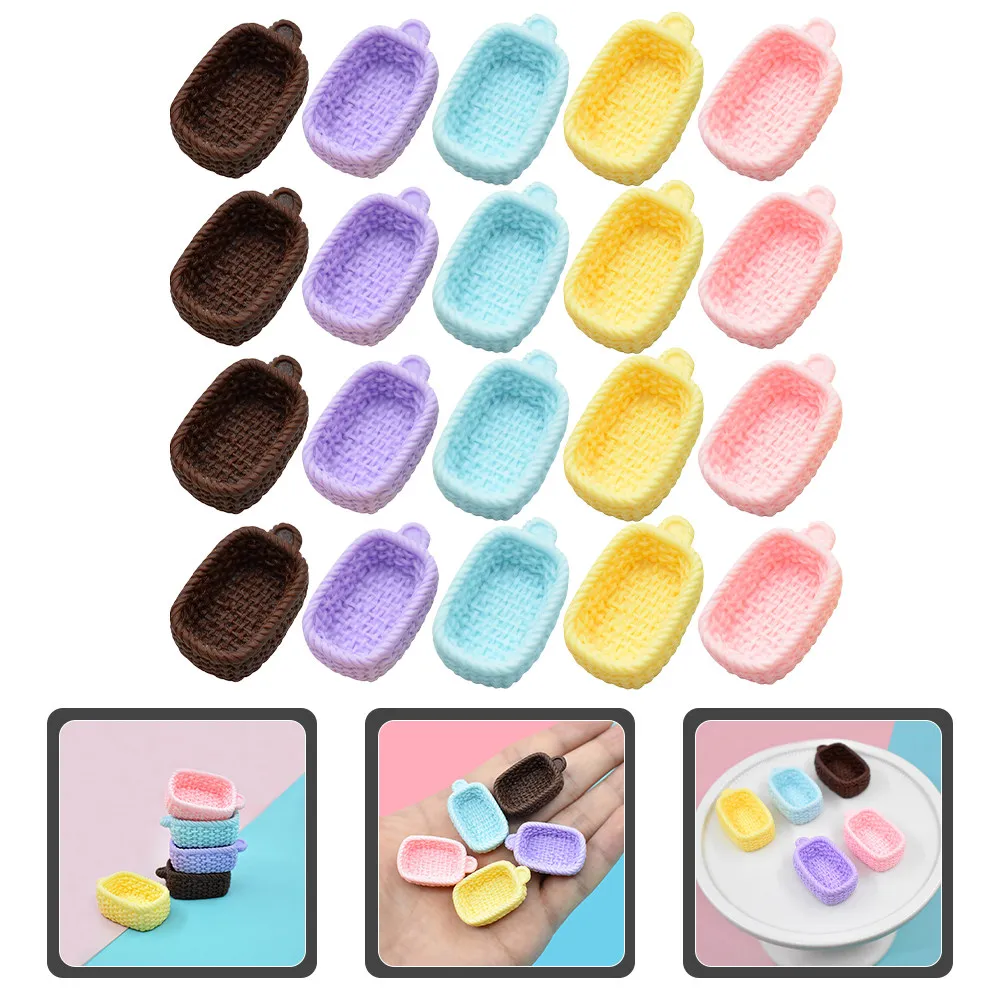 20Pcs 미니어처 바구니 안전한 소재 어린이를위한 현실적인 수제 장식품 인형 집 장식품 놀이 액세서리