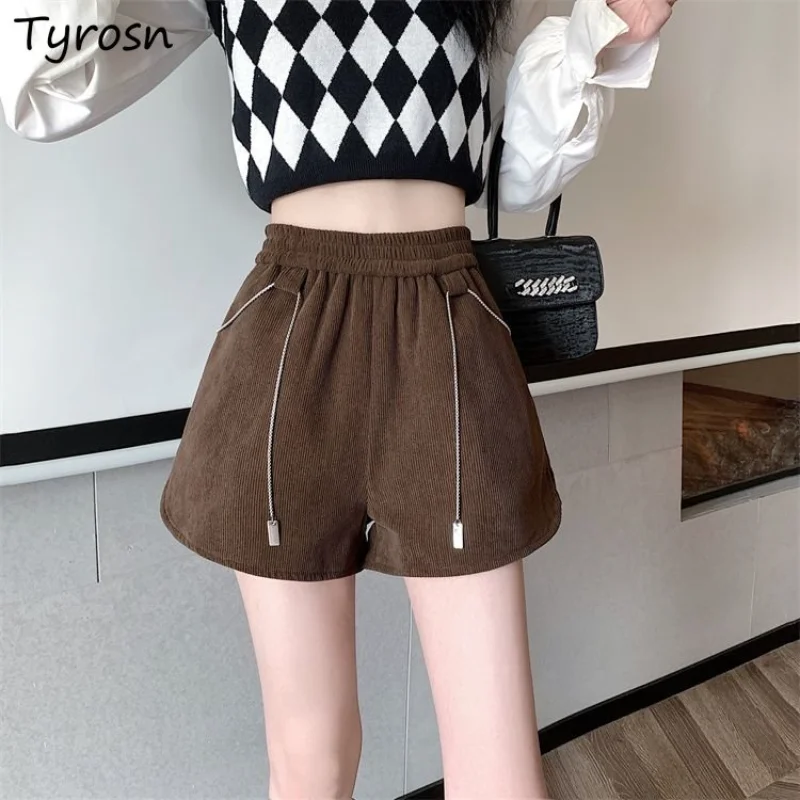 

Shorts Women A-line All-match Corduroy Leisure Cozy Thicken Thermal Solid Minimalist Popular Female Tender Korean Style Winter
