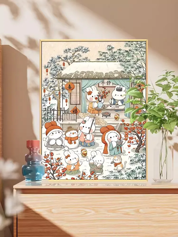 Winter Snow Rabbits Needlework DIY 11CT Cross Stitch Set Full Embroidery Kit Printed Cross-stitch Gift Home Wall Decor