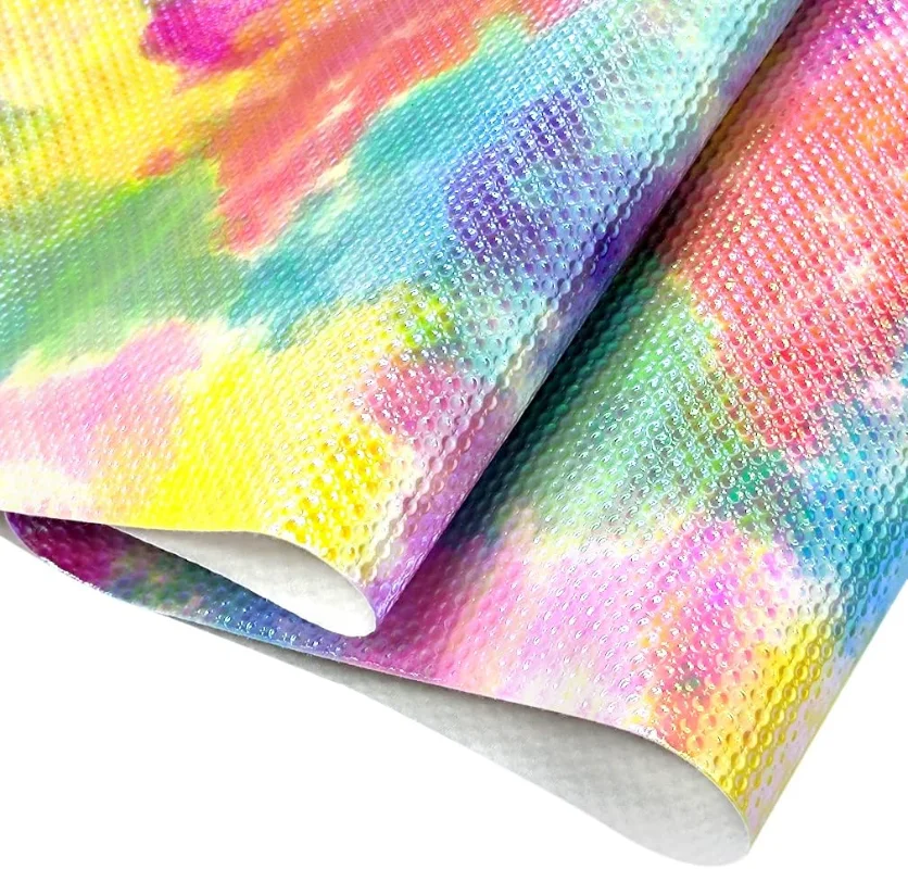 

46x135cm Rainbow Gradient Fashion Textured Faux Leather PU Fabric for Crafts Making Leather Earrings Bows Handbag Sewing