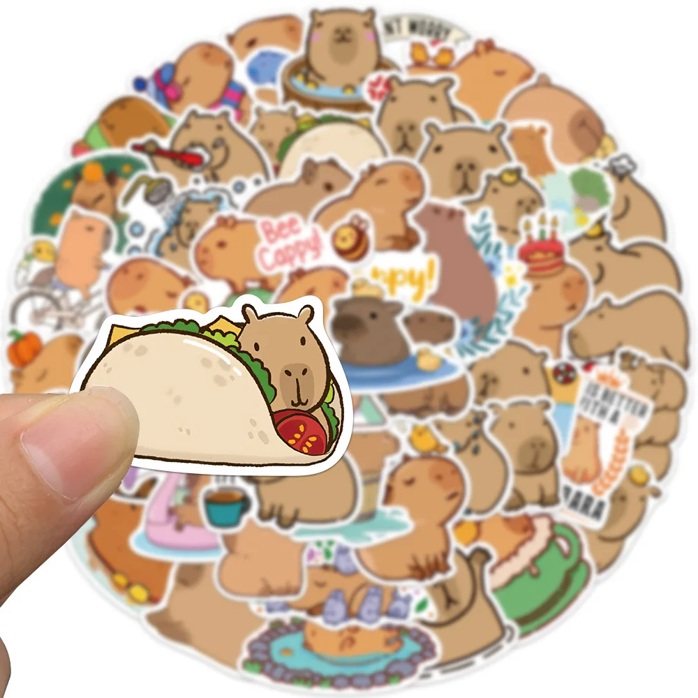 50pcs Adorable Capybara Cartoon Stickers - Waterproof Vinyl Decals for DIY Crafts and Decoration