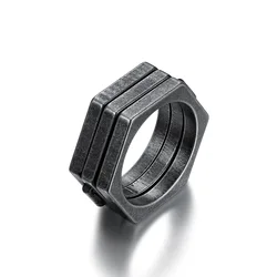 Bague hexagonale rétro en acier titane pour hommes, style nordique, viking, mode Antique, Punk, extérieur, EDC, outils d'auto défense, cadeau 