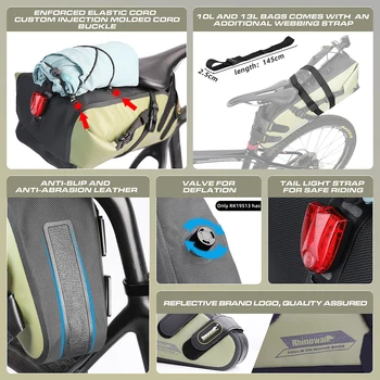 Rhinowalk Bike Saddle Bag Waterproof 5L-13L Large Capacity Foldable Tail Rear Bag Reflective Cycling MTB Trunk Pannier Black 5