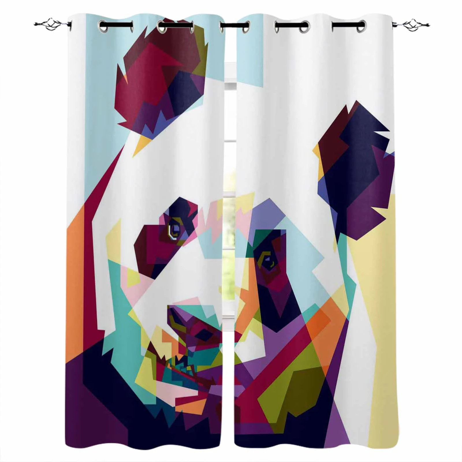 Curtains comfotable Abstract Art Geometric Animal Panda Window Curtains For Living Room Home Decor Child Bedroom Kitchen Curtains Drapes lace curtains