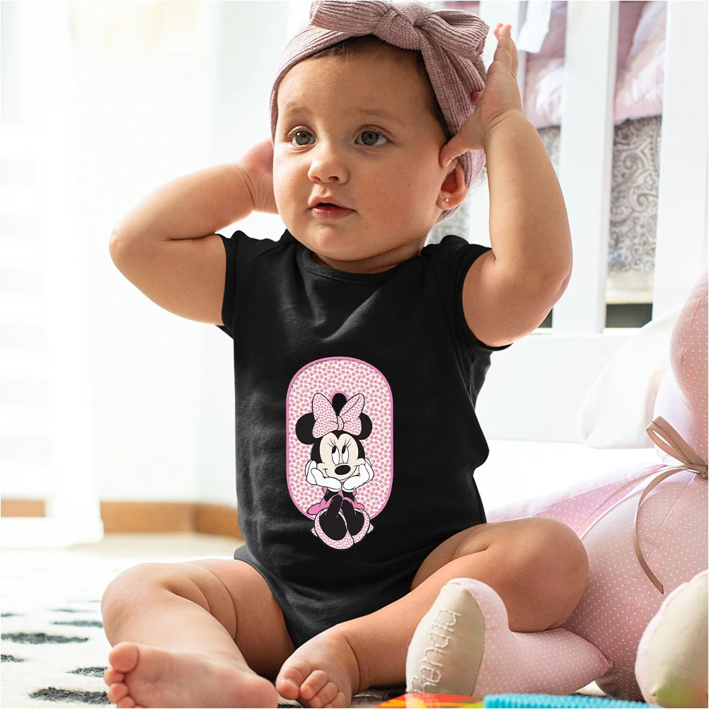 Yenidoğan giysileri özel ad mektup kombinasyonu bebek kız erkek baskı Minnie  Mouse A-Z siyah kısa kollu bebek Romper - AliExpress