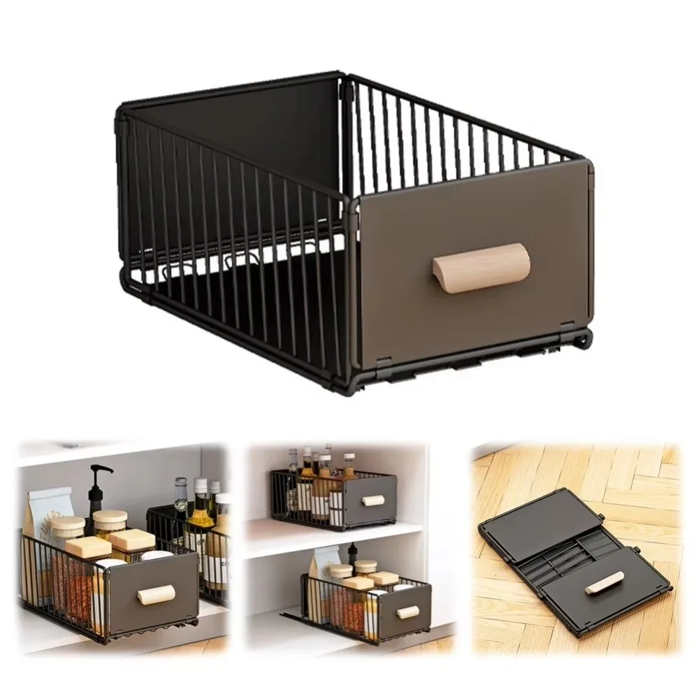 Foldable Telescopic Storage Rack Wear Resist Non-perforated Pull Out Drawer Metal Multifunctional Slide Out Shelf