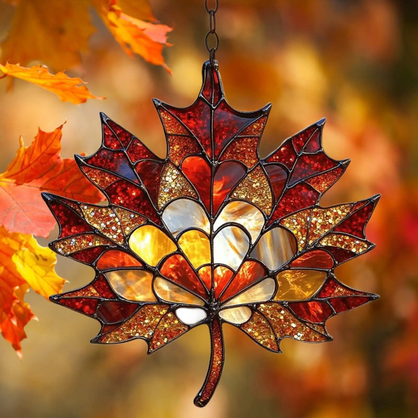 2D Autumn Maple Leaves Light Catchers For Window Acrylic Pendant Sun Catcher Aesthetic Wall Crafts Pendant For Garden Bedroom