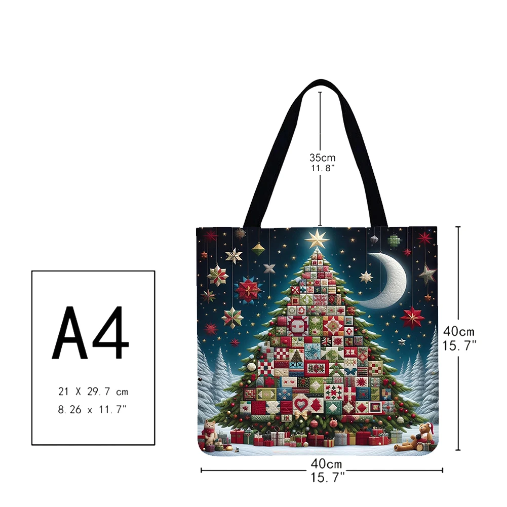 Linen Christmas Tree Large Capacity Tote Bag